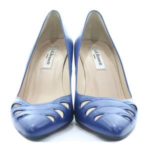 L.K. BENNETT BLUE POINTED TOE LEATHER PUMPS SIZE 7